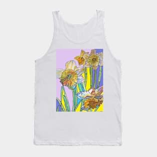 Abstract Yellow Daffodil Watercolor Pattern on Purple Tank Top